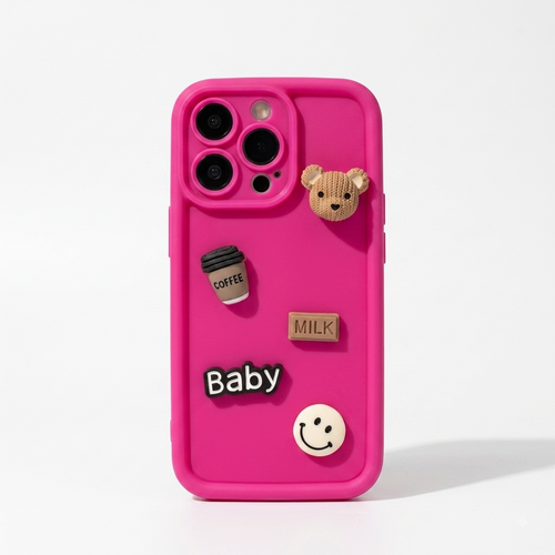 Cute Coffee Bear Phone Cover - Hot Pink