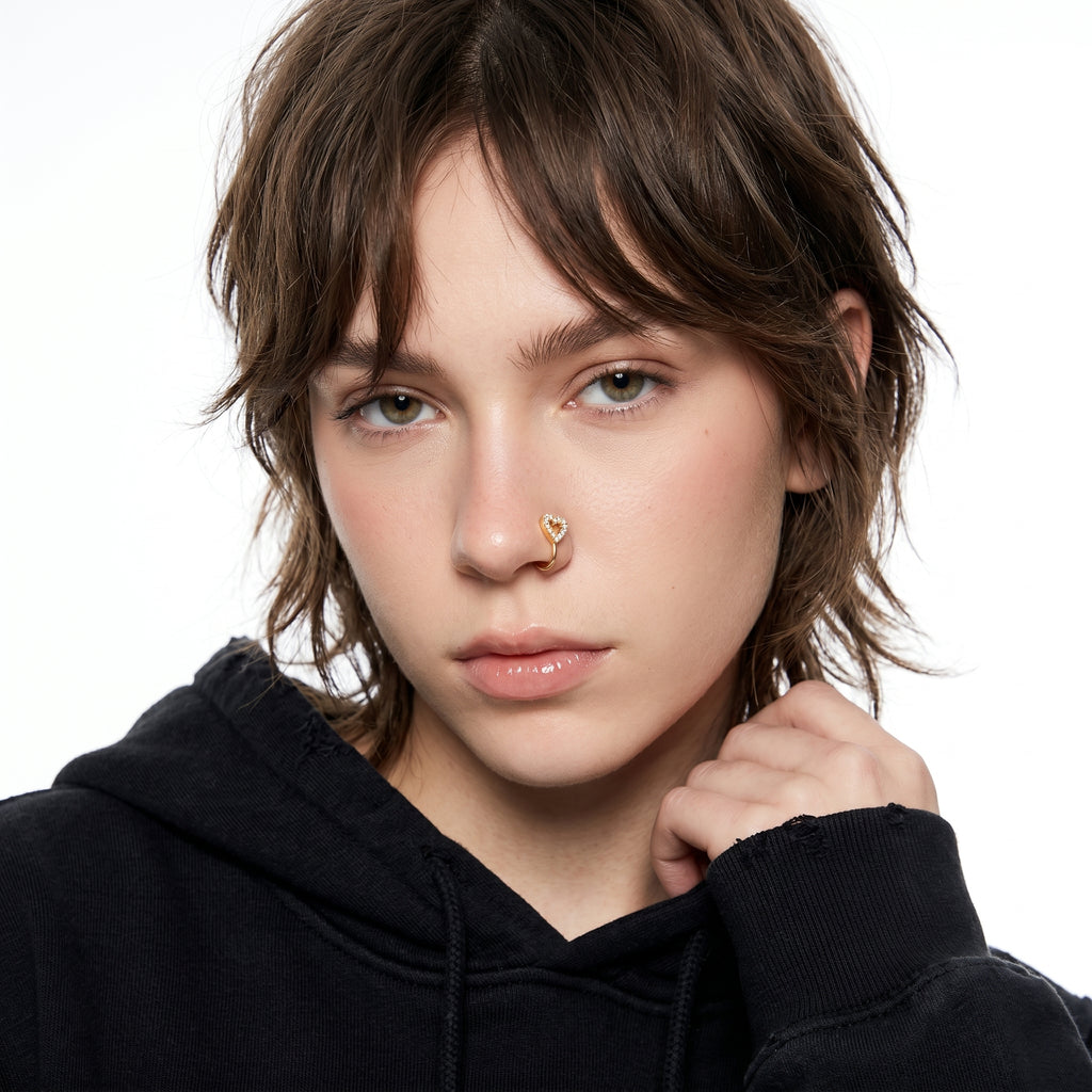 Studded Heart Nose Pin