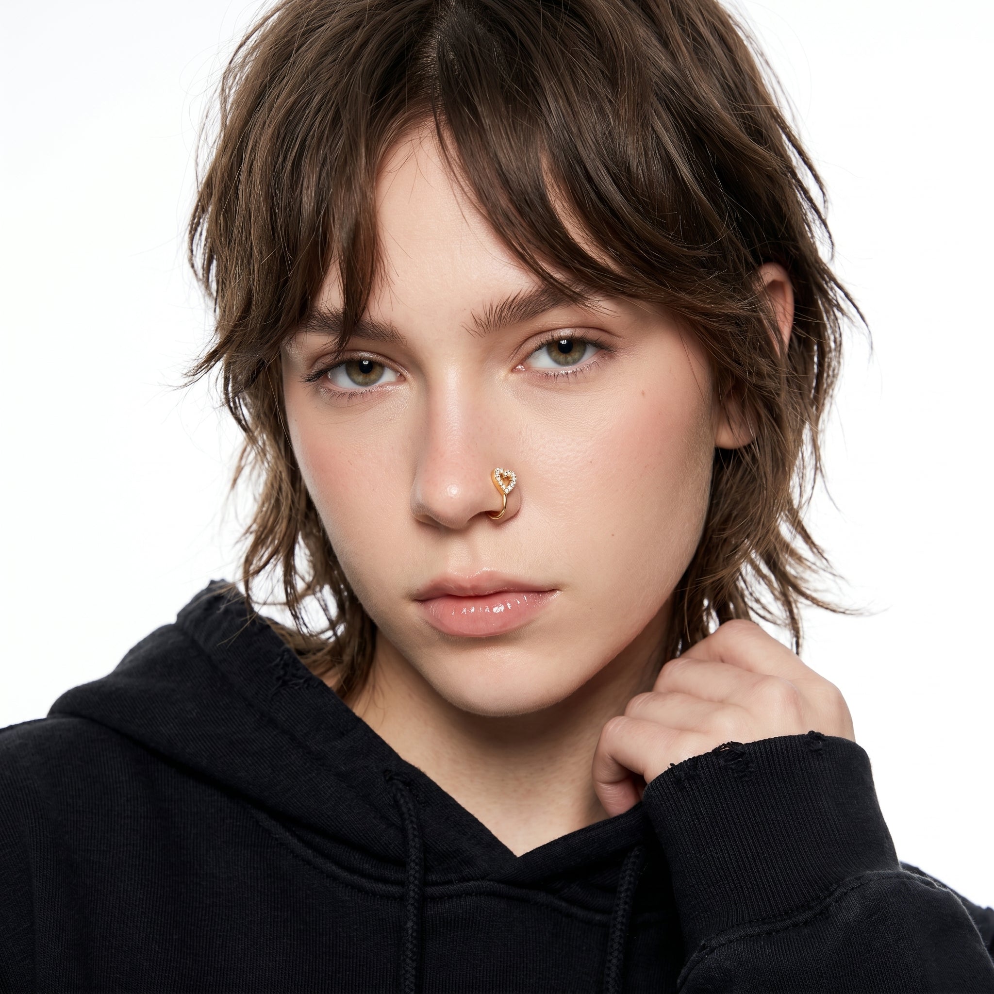 Studded Heart Nose Pin