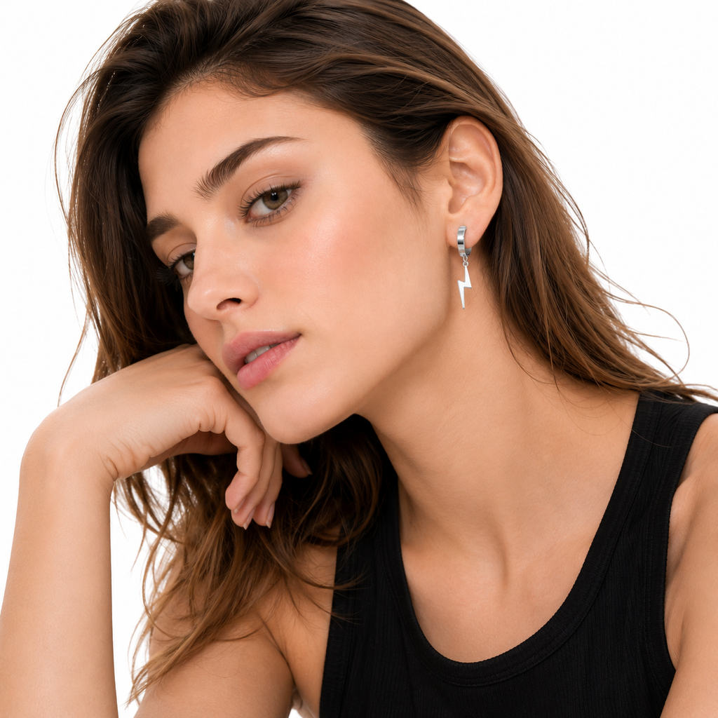 Bolt Drop Earrings - Silver